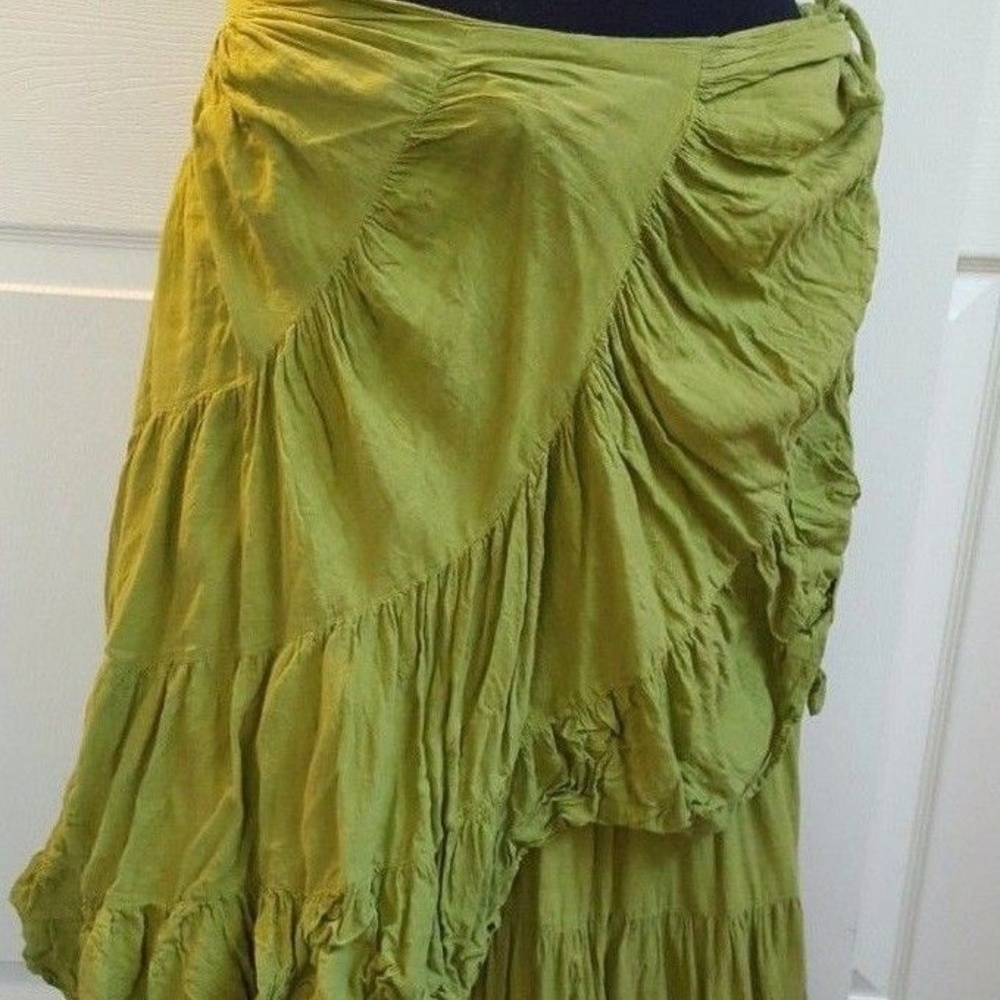 BOHO FESTIVAL OLIVE GREEN WRAP RUFFLE SKIRT DRESS - Picture 1 of 8